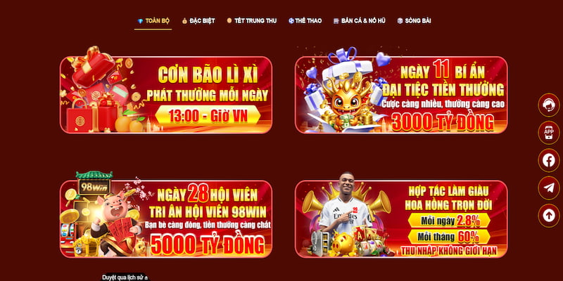 Khuyến mãi 98WIN - thưởng nạp đầu cực hấp dẫn 